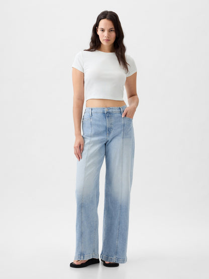 Açık Mavi High Rise Stride Wide-leg Jean Pantolon