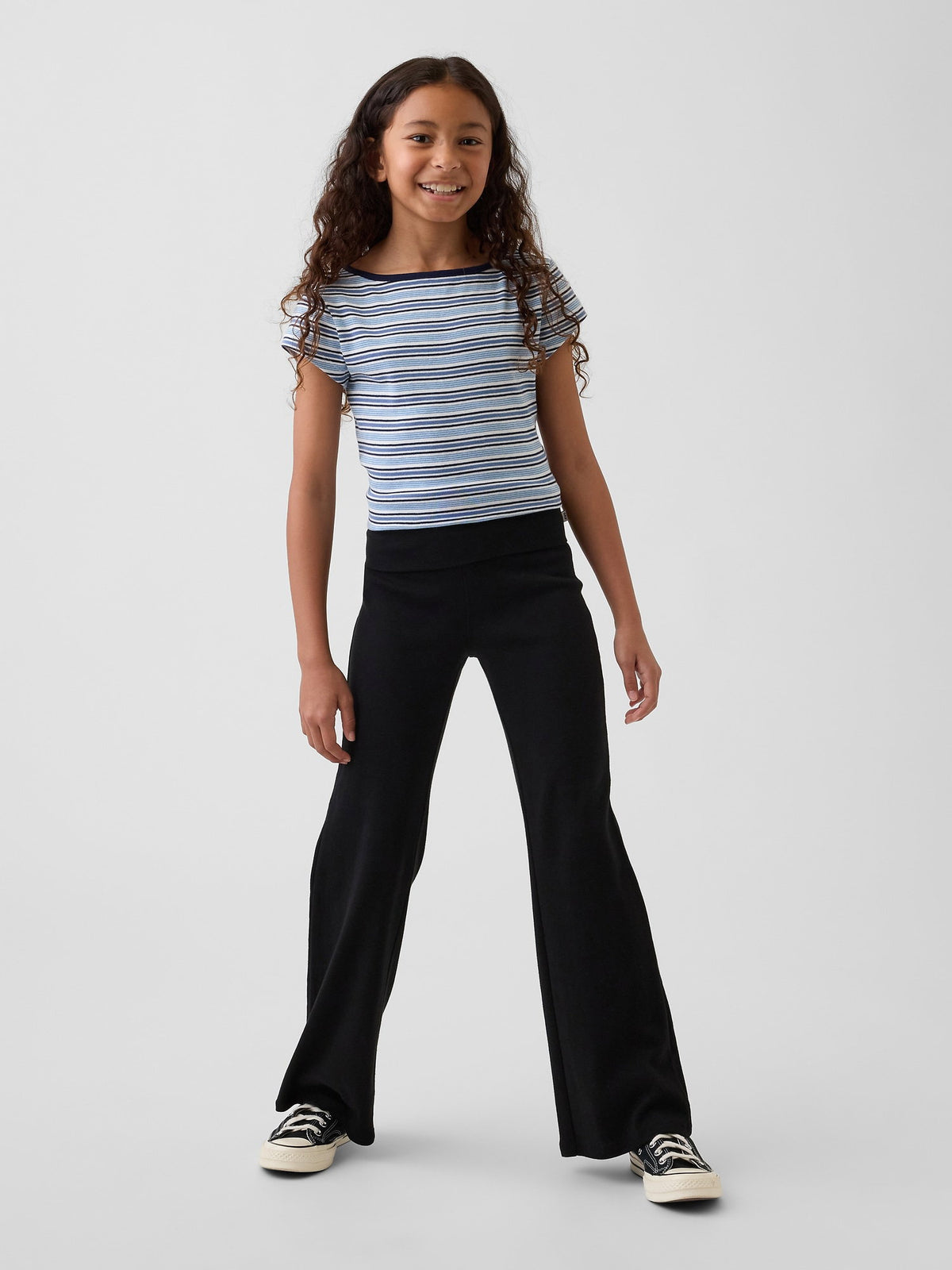 Siyah Foldover Flare Leggings Tayt