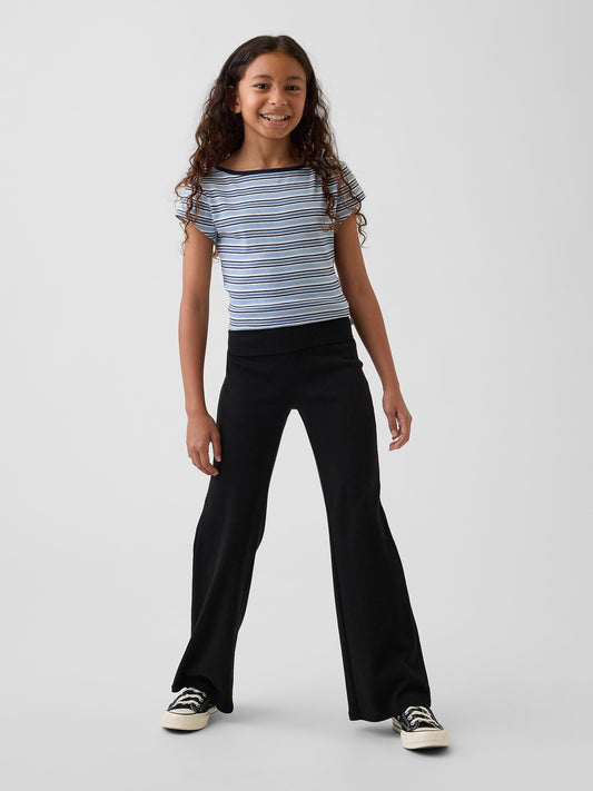 Siyah Foldover Flare Leggings Tayt