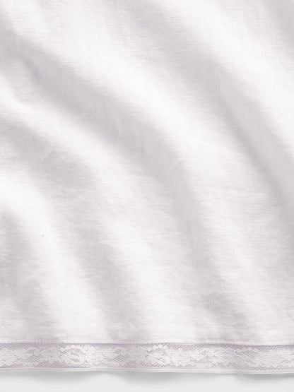 Beyaz Keten Karışımlı Dantel Kenar Pijama Altı