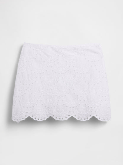 Beyaz Eyelet Mini Şort Etek
