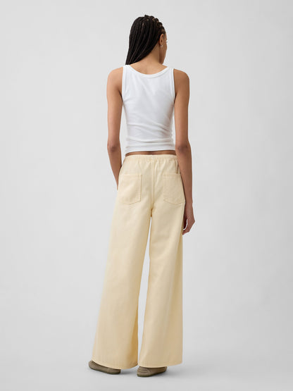 Sarı Mid Rise Pull-on Wide-leg Jean Pantolon