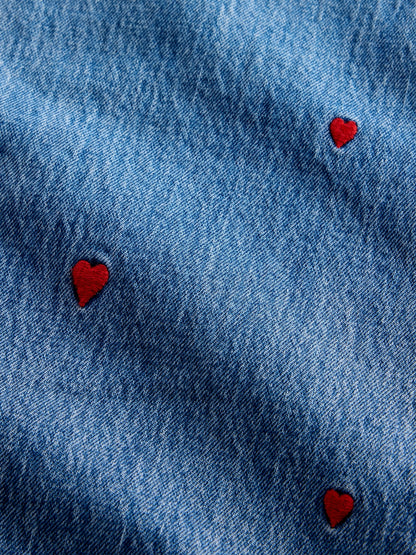 Mavi Mid Rise Işlemeli Relaxed Straight Jean Pantolon
