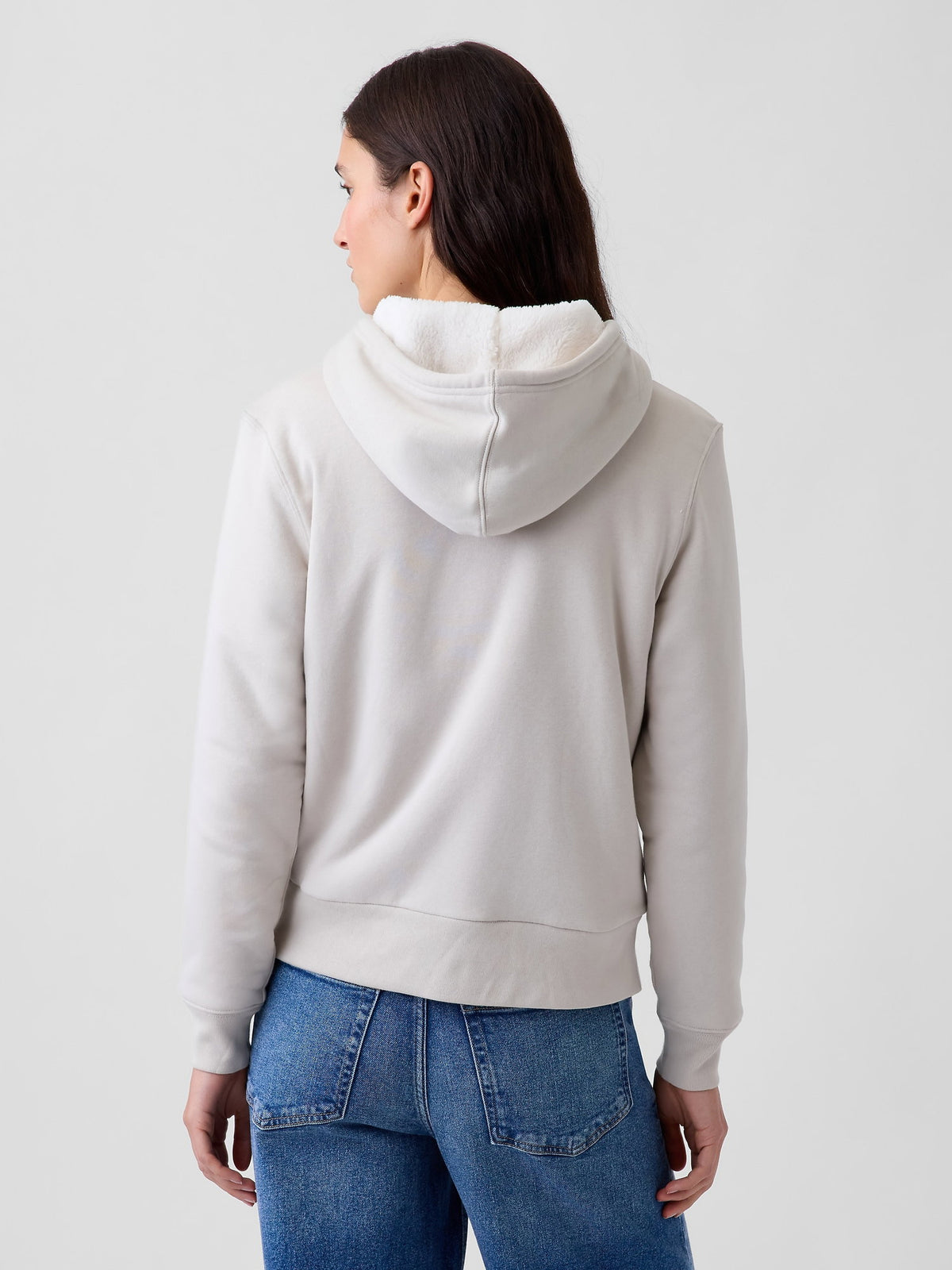 Kırık Beyaz Relaxed Gap Logo Sherpa-astarlı Fermuarlı Sweatshirt