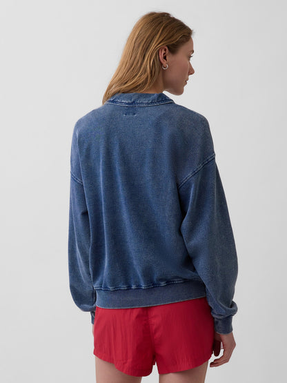 Mavi Fransız Havlu Kumaş Oversized Polo Sweatshirt