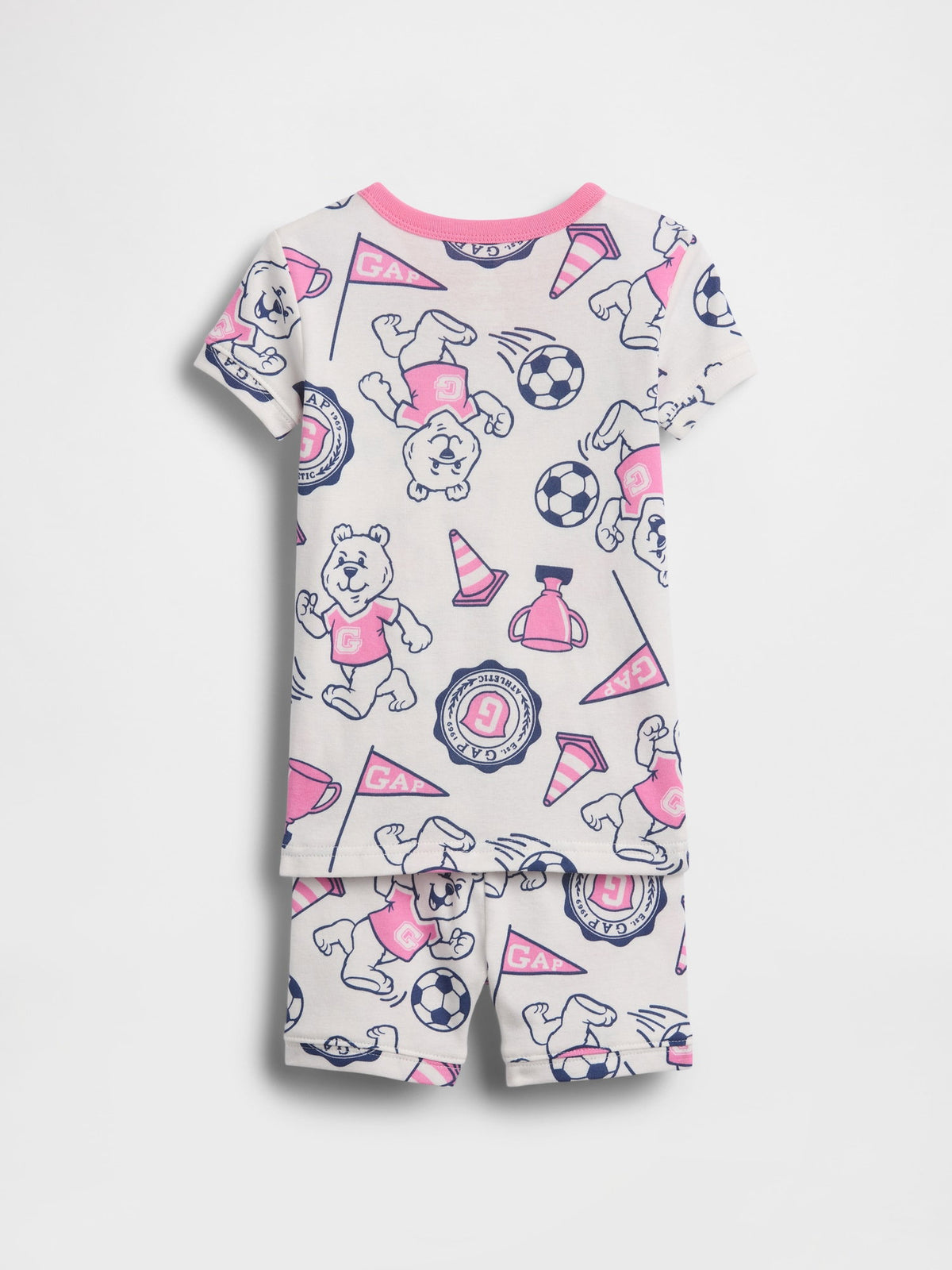 Pembe Organik Pamuk Ayı Baskılı Logo Şort Pijama Takımı