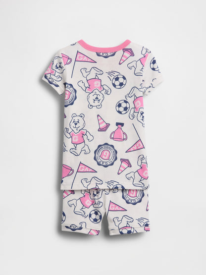 Pembe Organik Pamuk Ayı Baskılı Logo Şort Pijama Takımı