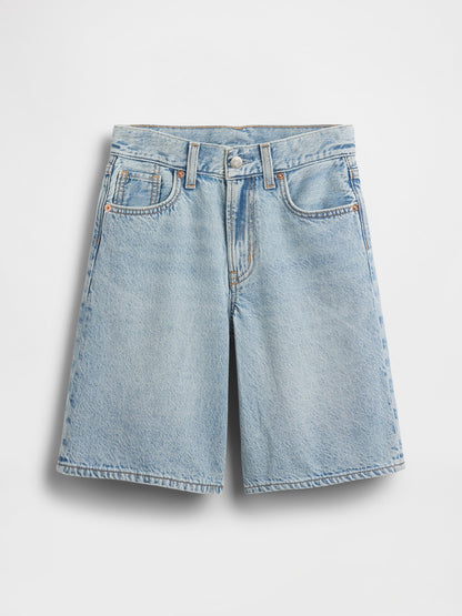 Açık Mavi Mid Rise Longline Denim Şort