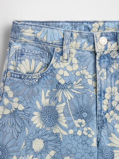 Mavi Low Rise Çiçekli Baggy Jean Pantolon