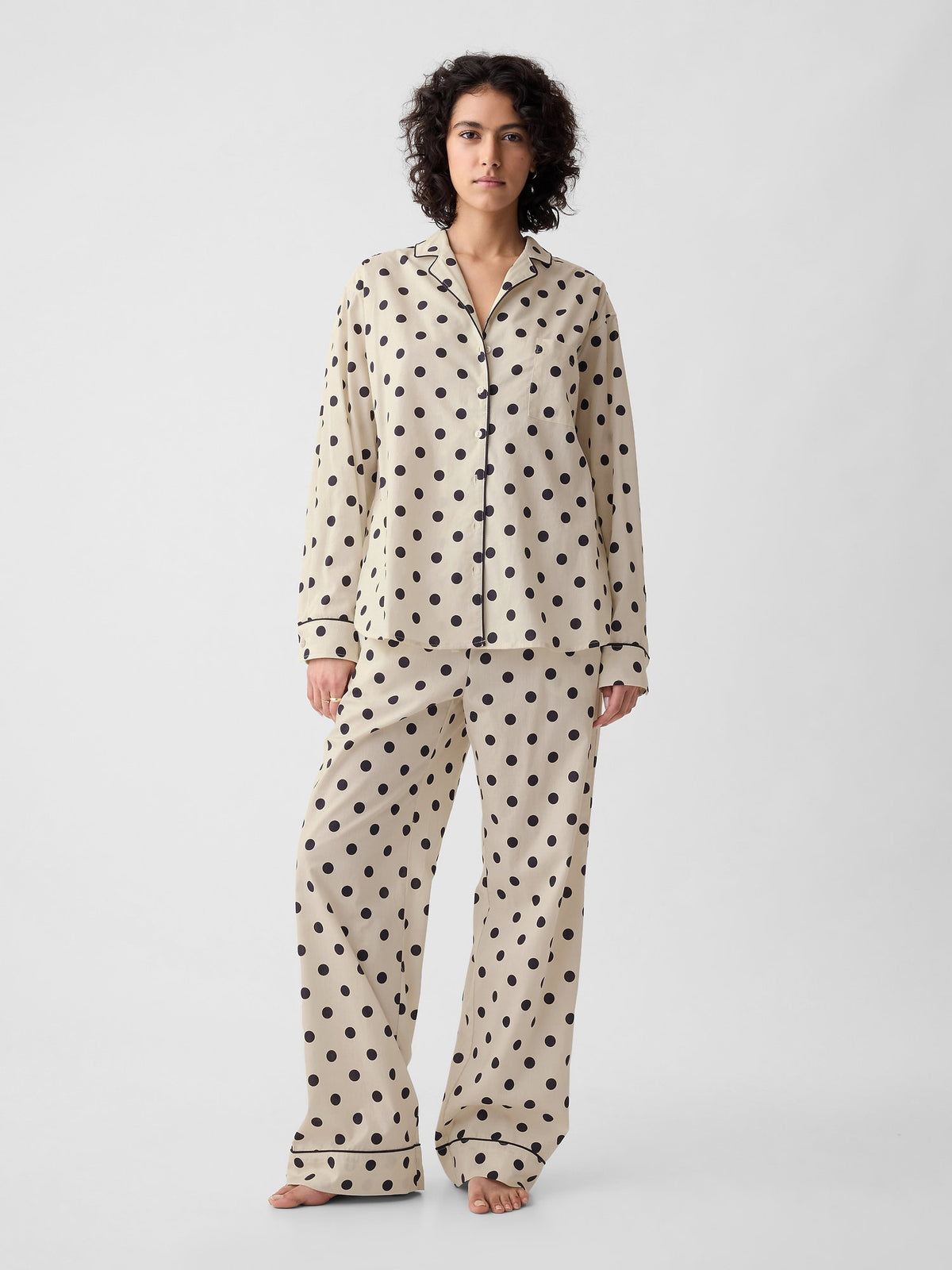 Bej Desenli Poplin Pijama Üstü
