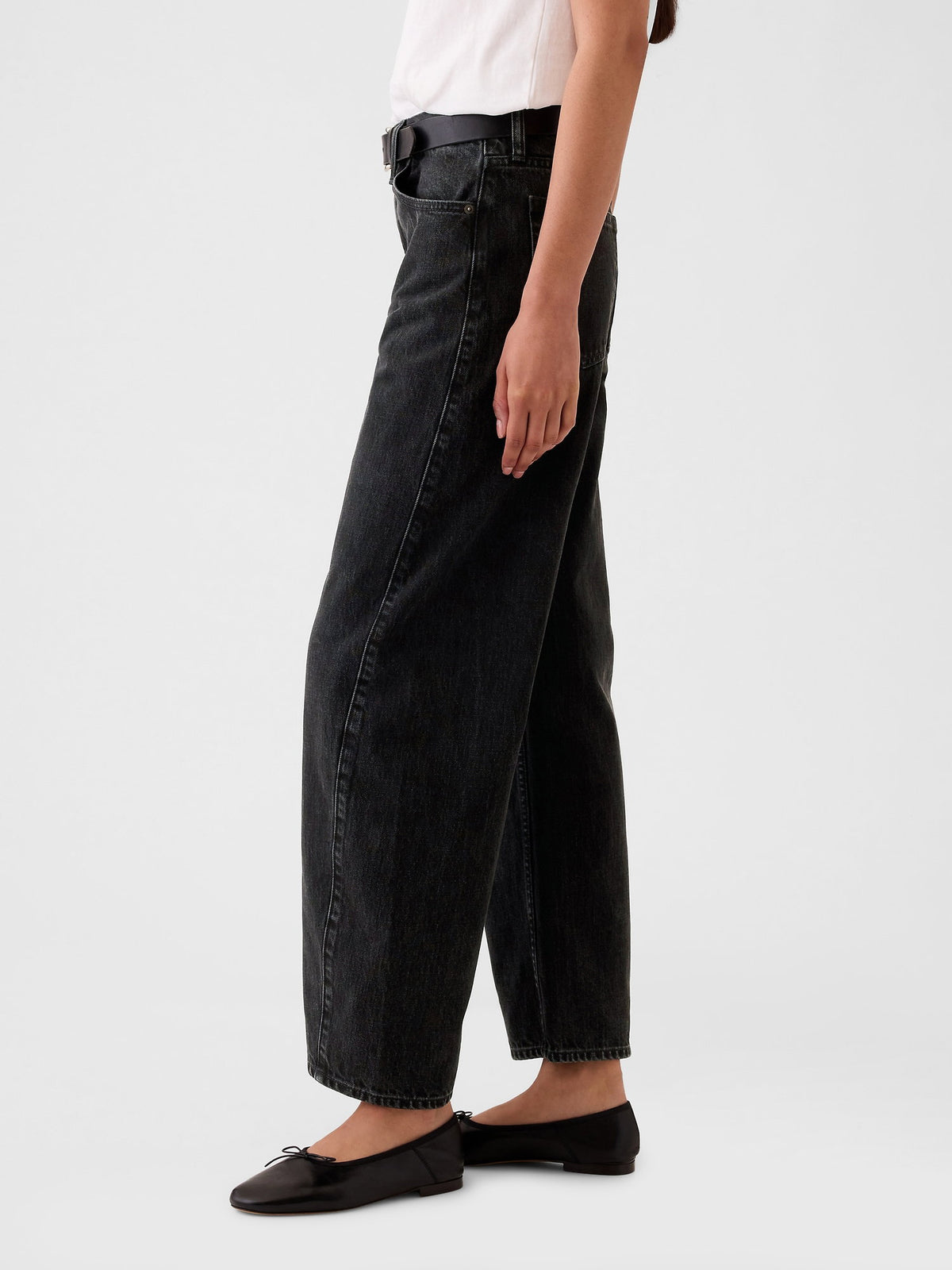 Siyah High Rise Barrel Jean Pantolon