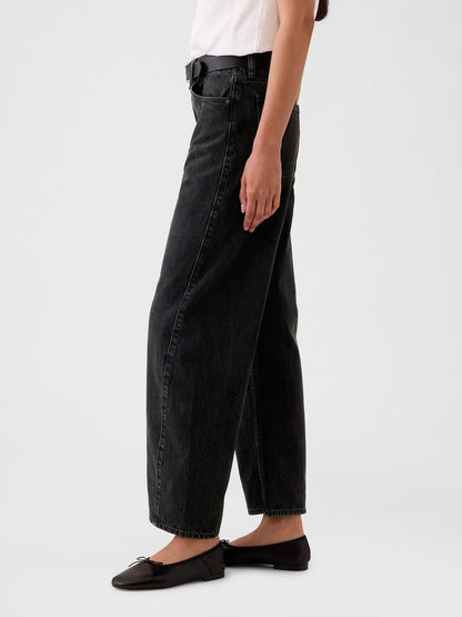Siyah High Rise Barrel Jean Pantolon