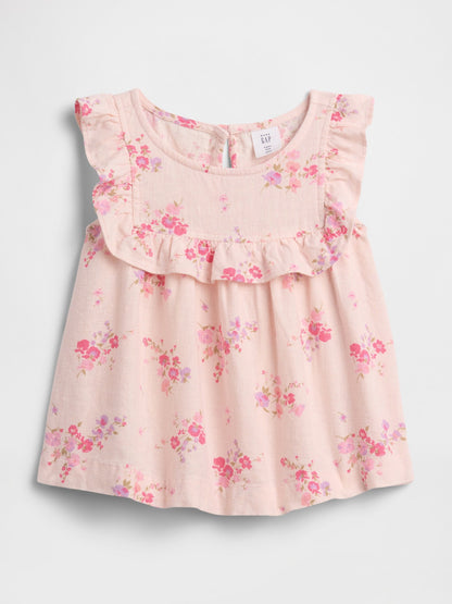 Açık Pembe Keten Karışımı Ruffle Bluz