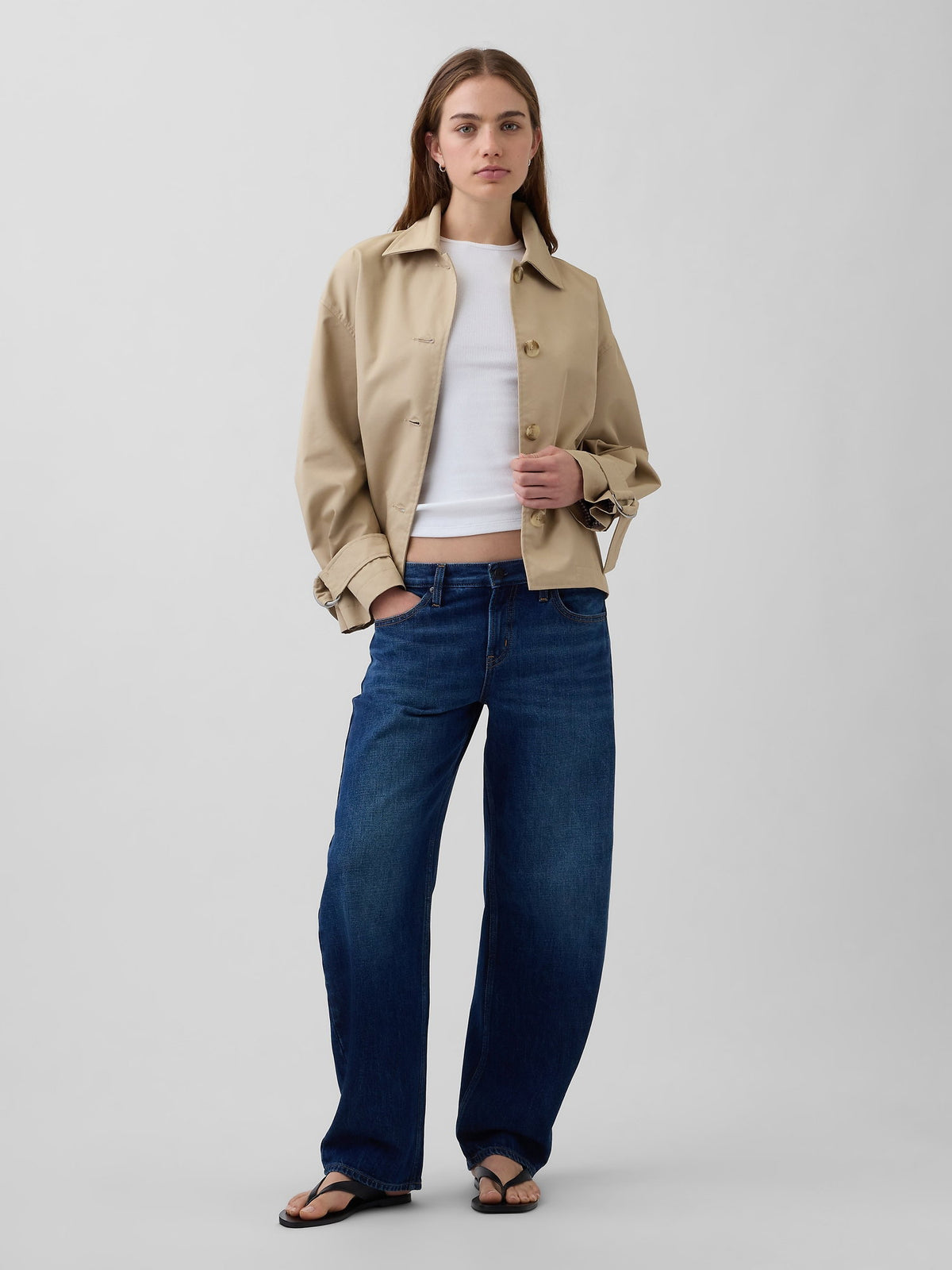 Bej Oversized Crop Trençkot Ceket