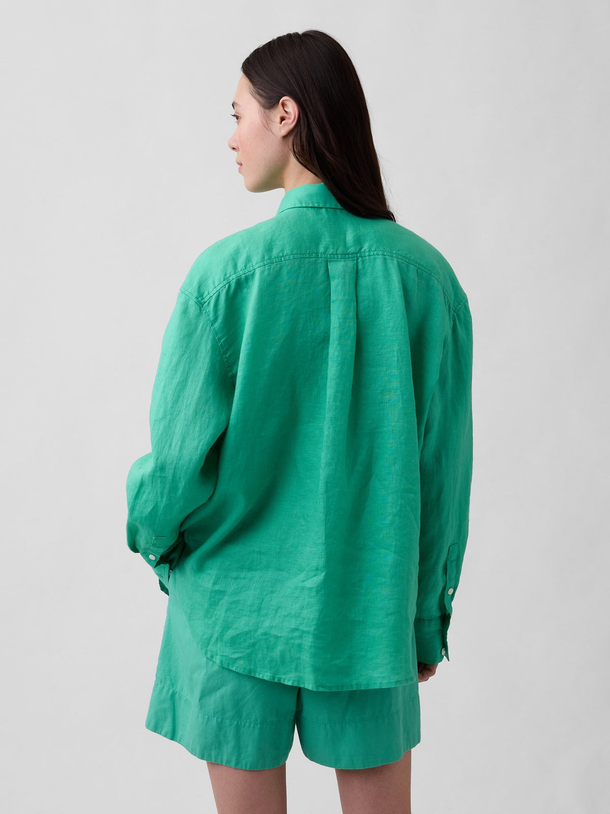 Açık Yeşil 100% Keten Oversize Gömlek