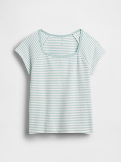 Açık Yeşil Kare Yaka T-shirt