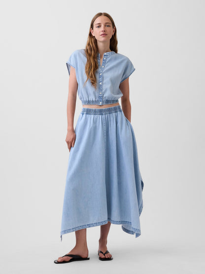Açık Mavi Denim Midi Handkerchief Etek