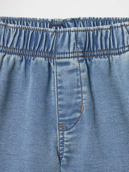 Açık Mavi High Rise Pull-on Eşofman Altı Jean Şort