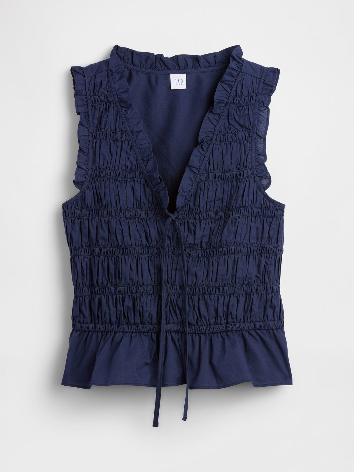 Lacivert Smocked Kolsuz Bluz