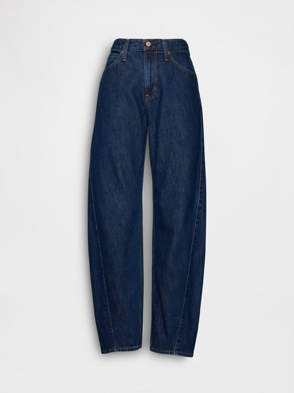 Koyu Mavi High Rise Barrel Jean Pantolon