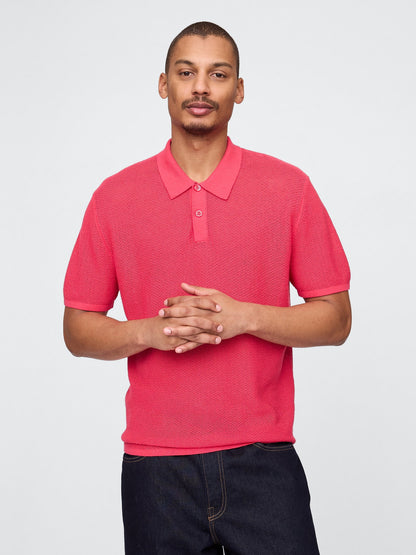 Açık Pembe Dokulu Kroşe Polo T-shirt