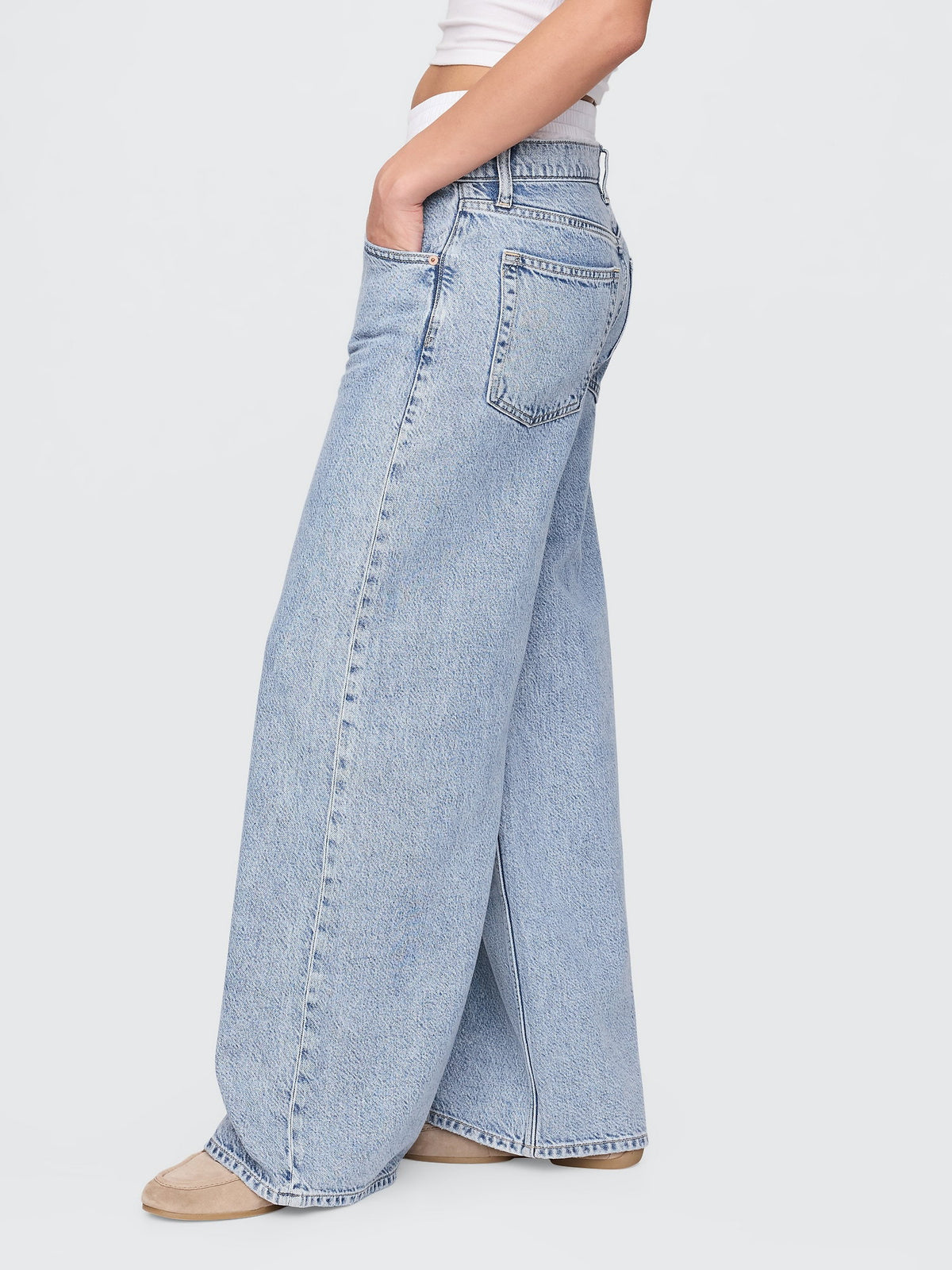 Açık Mavi Mid Rise Ultrasoft Boxer Baggy Jean Pantolon