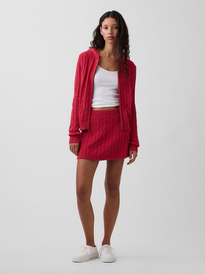 Kırmızı 100% Pamuk Cable-knit Mini Şort