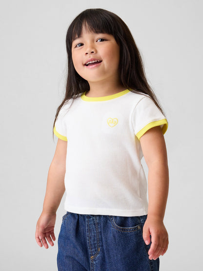 Beyaz Logo Fitilli Ringer T-shirt