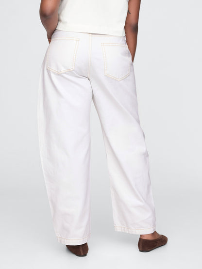 Beyaz High Rise Barrel Carpenter Jean Pantolon