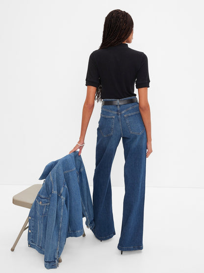 Koyu Mavi High Rise Stride Wide-leg Jean Pantolon