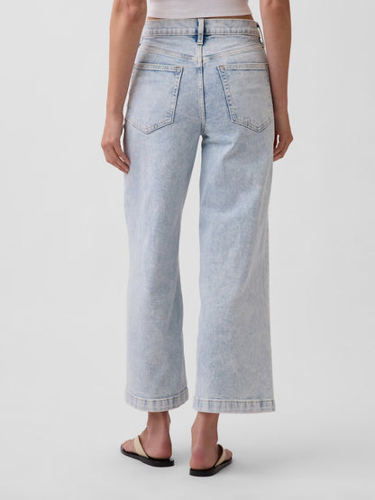 Açık Mavi High Rise Stride Wide-leg Ankle Jean Pantolon