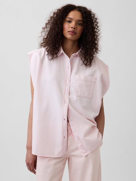 Açık Pembe Gap × Hfr Ultrasoft Denim Wide-shoulder Gömlek By Nicole Benefield Portfolio