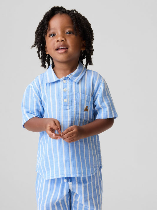 Yeşil Pamuk Gauze Baskılı Polo T-shirt