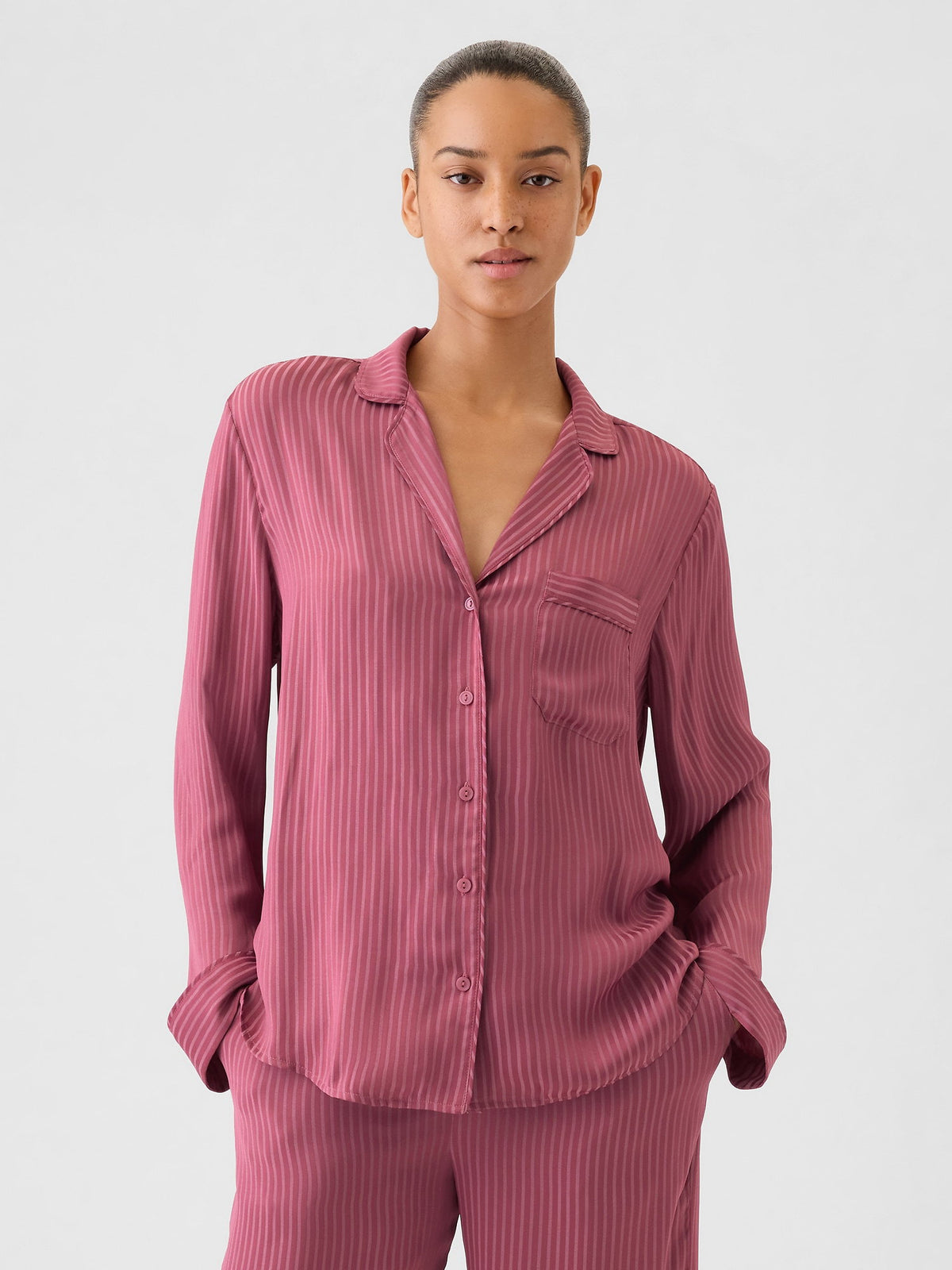 Pembe Saten Pijama Üstü