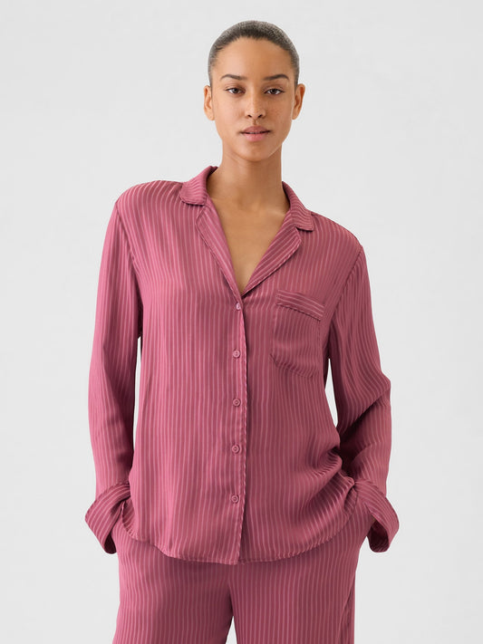 Pembe Saten Pijama Üstü
