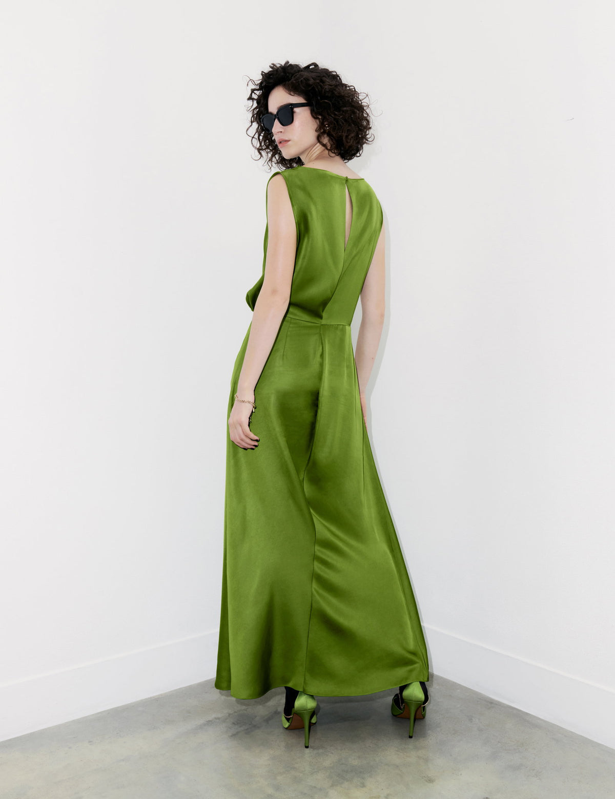 Regular Fit Saten Maxi Elbise