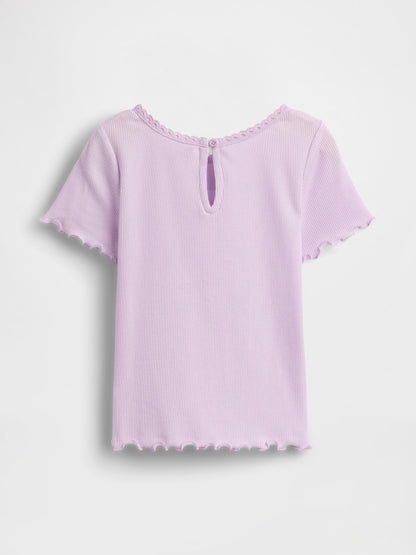 Lila Dondurma Işlemeli Fitilli T-shirt