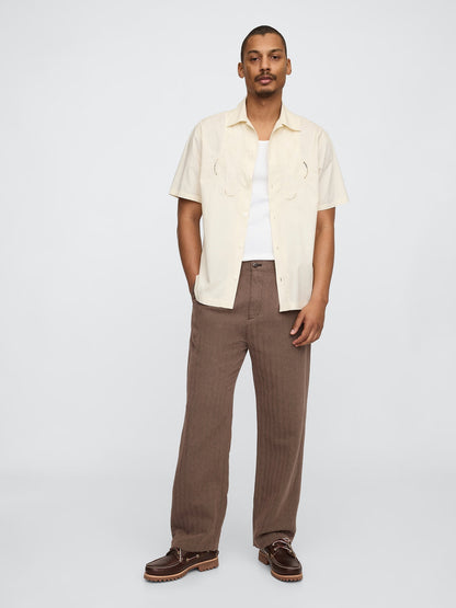 Kahverengi Keten Pamuk Karışımlı '90s Loose Pileli Khaki Pantolon