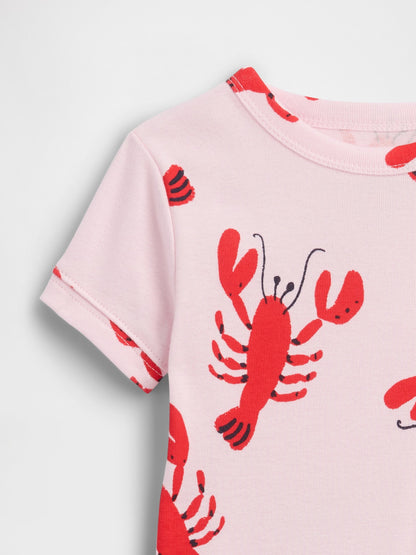 Pembe %100 Organik Pamuk Istakoz Baskılı Pijama Takımı