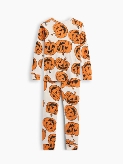 Krem Halloween Baskılı Pijama Takımı