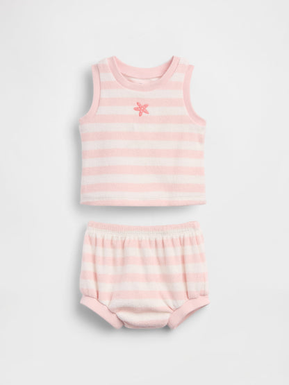 Pembe Bebek Havlu Terry Çizgili Outfit Set