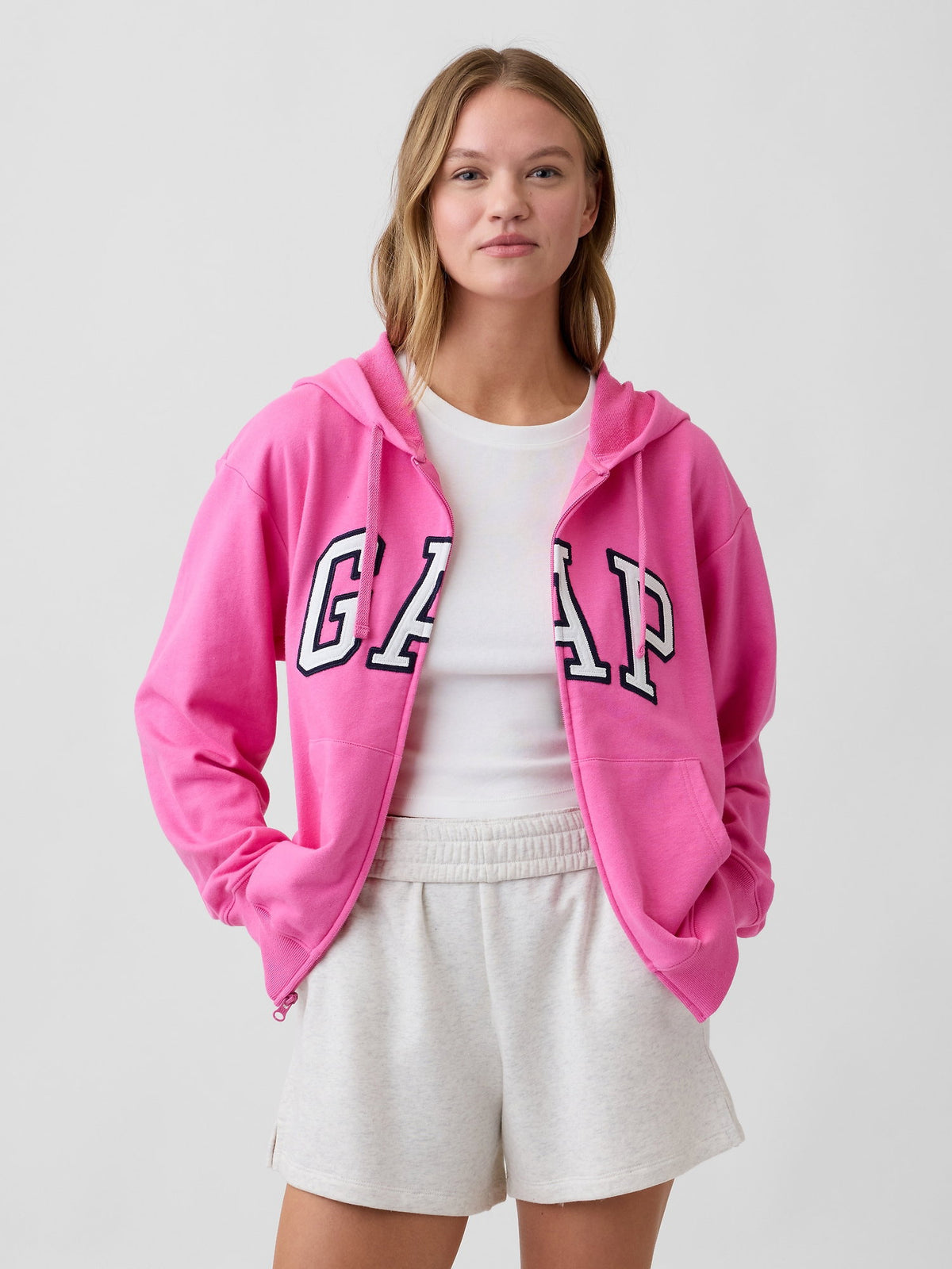 Pembe Gap Logo Fermuarlı Fransız Havlu Kumaş Sweatshirt