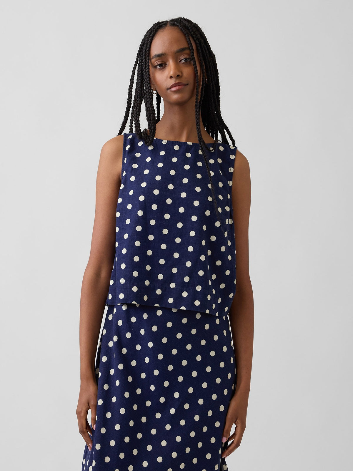 Lacivert Keten Karışımlı Crop Shell Kolsuz Bluz