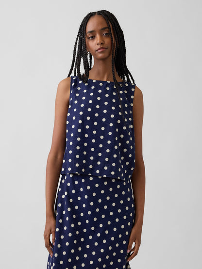 Lacivert Keten Karışımlı Crop Shell Kolsuz Bluz