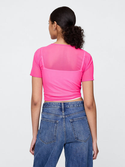 Pembe Transparan Crop T-shirt