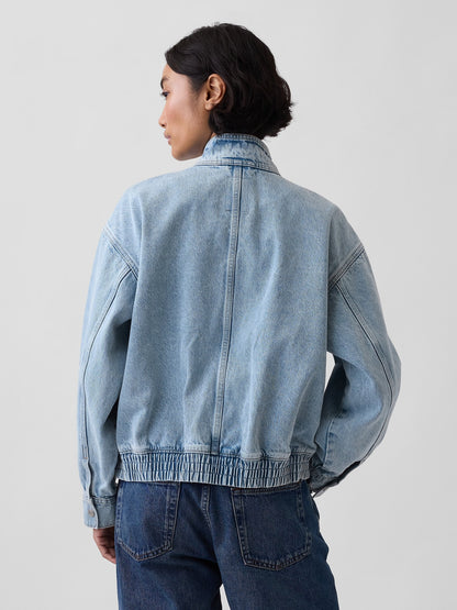 Açık Mavi Oversized Denim Bomber Ceket