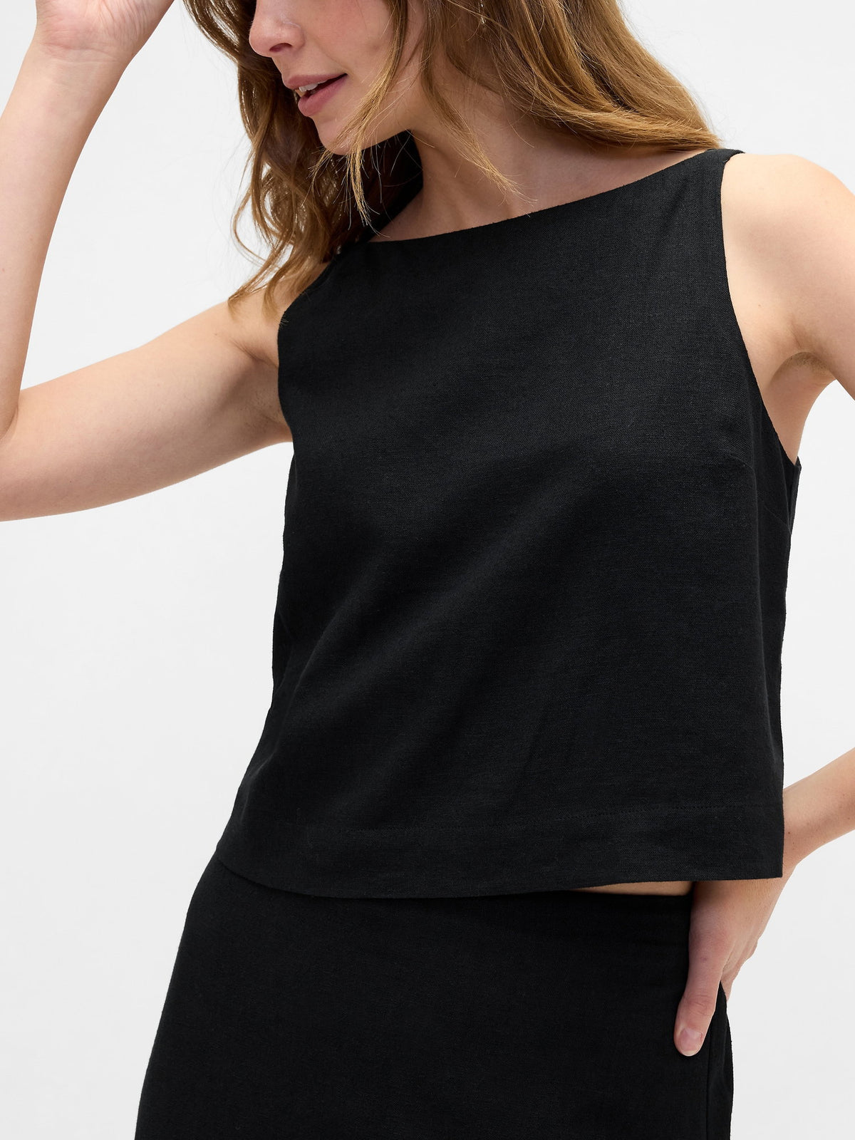 Bej Keten Karışımlı Apron Bluz