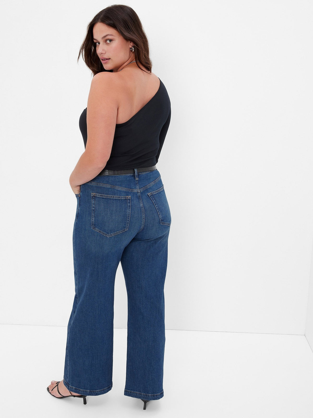 Koyu Mavi High Rise Stride Wide-leg Jean Pantolon
