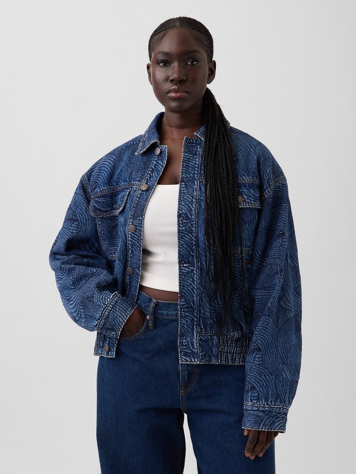 Koyu Mavi Gap × Hfr Işlemeli Denim Bomber Ceket By Daveed Baptiste