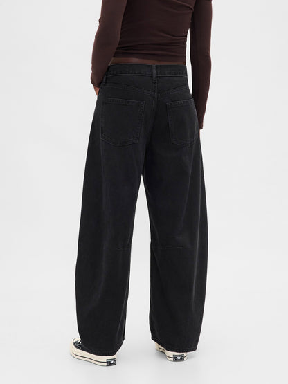 Siyah High Rise Ultrasoft Horseshoe Jean Pantolon